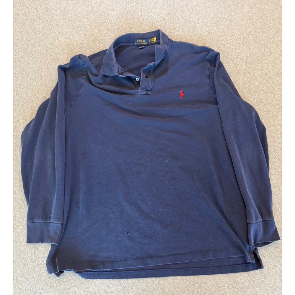 Polo Ralph Lauren Mens XL Navy Blue Long Sleeve Classic Fit Polo Shirt Red Pony